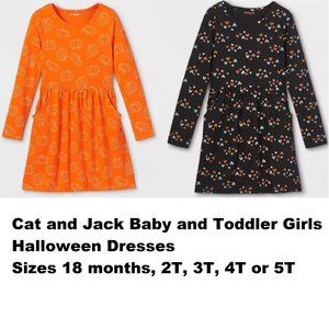 Lot of 2 Girls Cat and Jack HALLOWEEN Fall Autumn Dresses -Pumpkins & Hearts NWT